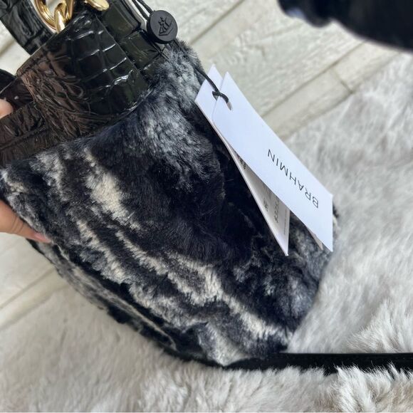 NWT | BRAHMIN Black Faith 3 in 1 Wichita Wristlet Crossbody Handbag Fur Bag - Picture 9 of 15